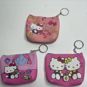 3pcs Girl Gift Hello Kitty Mini Wallet Purse Coin Key Card Bag Case Keychain Zip